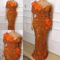 aso ebi african mermaid evening dresses elegant 2022 lace sequins off shoulder appliques pageant wedding party robes de soir%c3%a9e