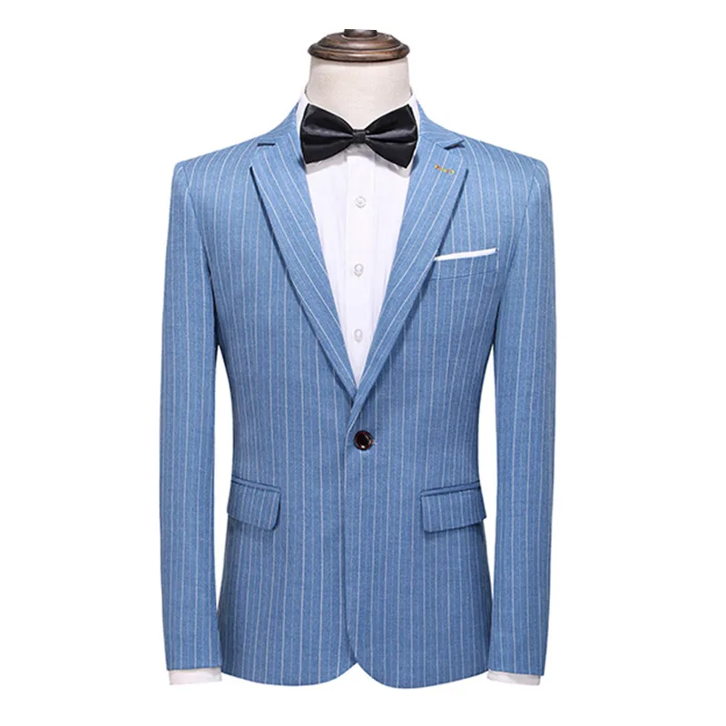 

Blue Men Striped Suit Jacket Slim Fit Wedding Party men suit Blazer large size S-5XL blaze Jaqueta