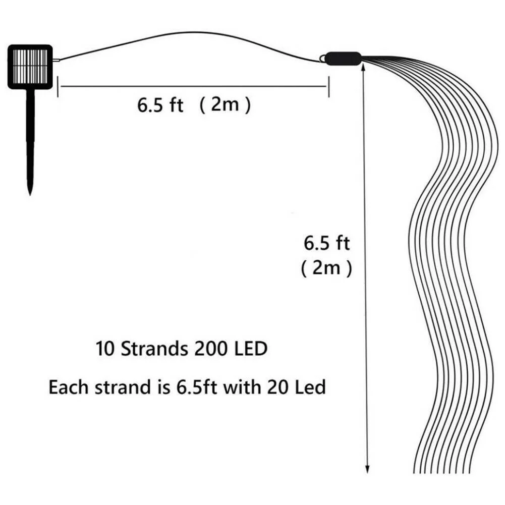 

Solar Fairy String Lights Vine Light Copper Wire Outdoor Waterfall Decor LED Curtain String Lights Party Garden Eaves Decoration