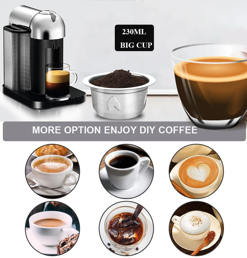 Многоразовые стальные капсульные фильтры ICafilas для кофе Nespresso Vertuo 230/70 мл|Фильтры