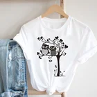 Женская Повседневная футболка с рисунком совы, симпатичная весенне-летняя модная одежда на День святого Валентина, топ с принтом, футболка, женская футболка с графическим рисунком