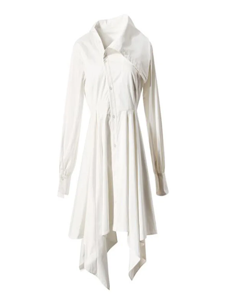 

Cultiseed Women Asymmetrical Turn Down Collar Single Breasted White Shirts Dress Clothing Female Lady New Irregular Casual Gowns