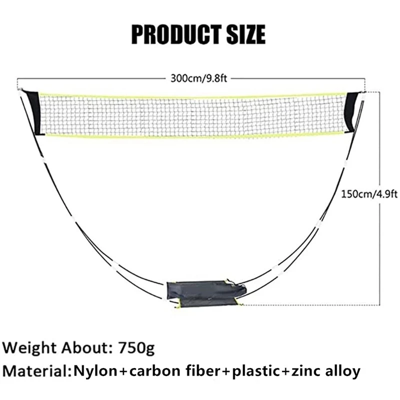 

Портативная стандартная сетка для игры в бадминтон, 3 м, для улицы и помещения, со стойкой, портативная складная сетка для бадминтона, легкая ...