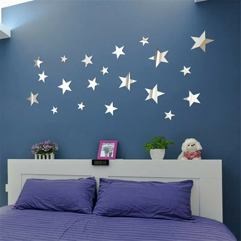 

20pcs Removable Star Wall Sticker 3D Mirror Decal Vinyl Acrylic Home Decor Color