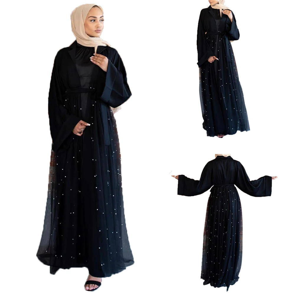 

Fashion Dubai Abaya Muslim Women Long Dresses Beading Kimono Jilbab Kaftan Turkish Islamic Robe Ramadan Open Cardigan Maxi Gown