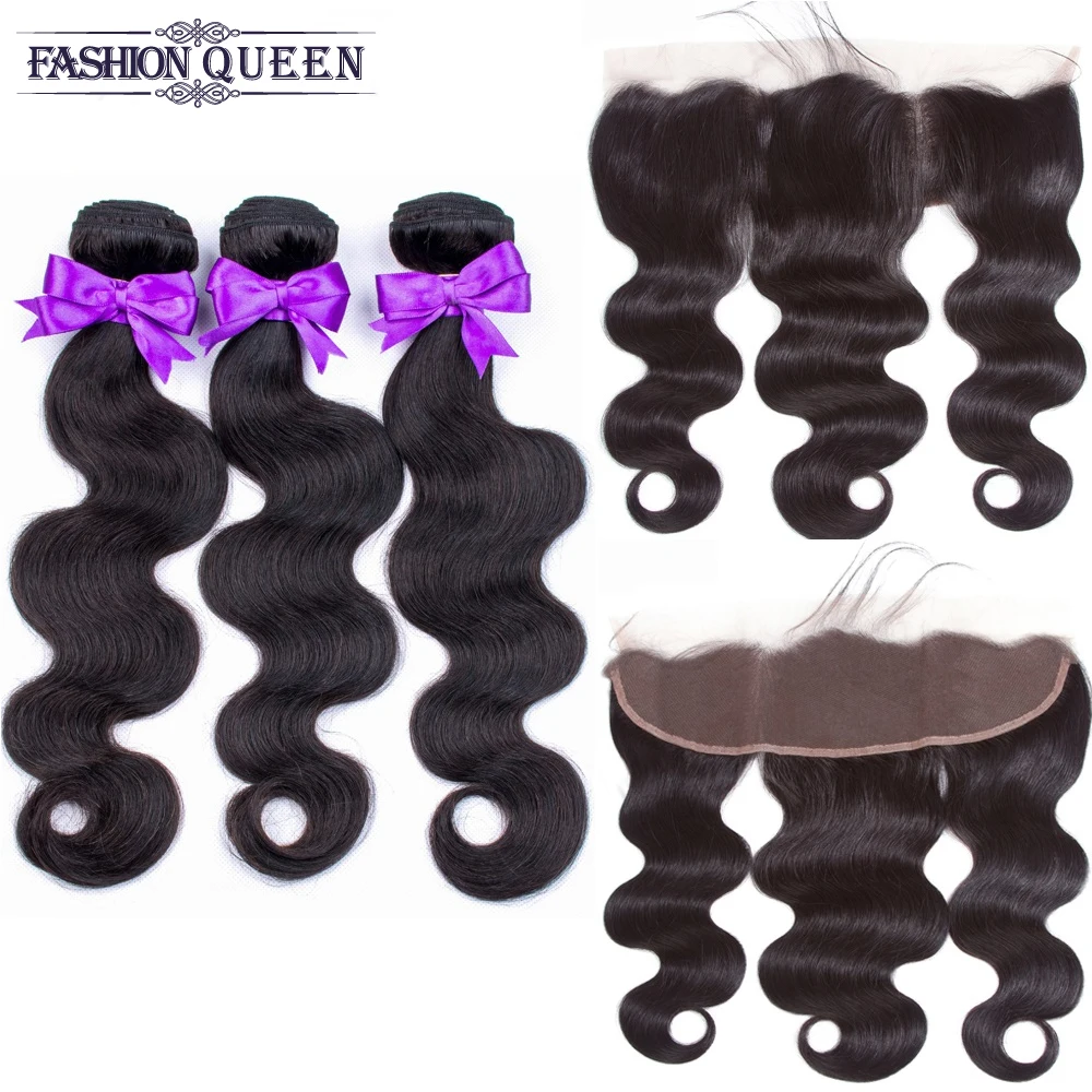 Ухо в ухо кружево спереди al Закрытие с пучками бразильские волнистые