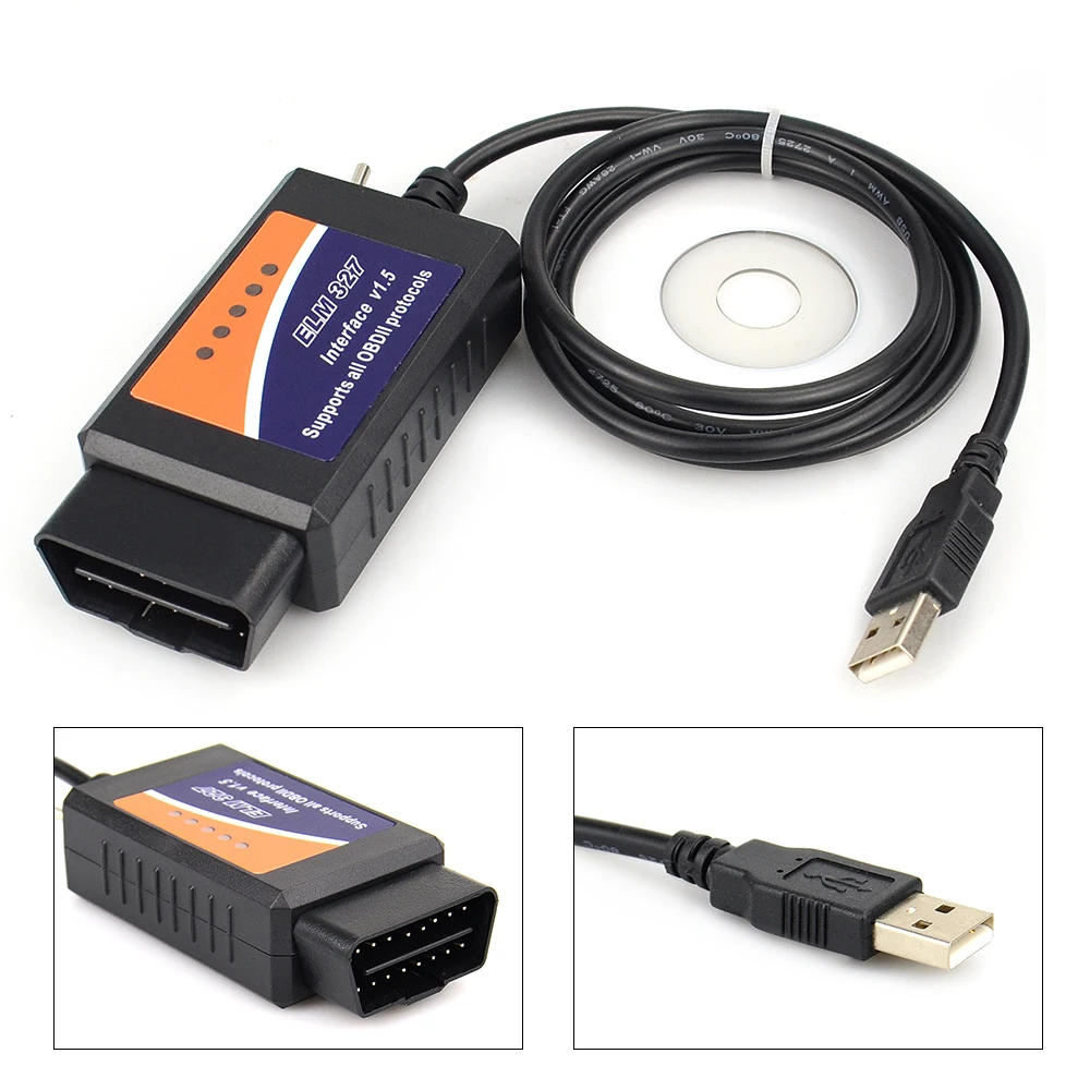 Автомобильный диагностический сканер ELM327 USB V1.5 OBD2 ELM 327 в 1 5 OBD 2 OBDII интерфейс