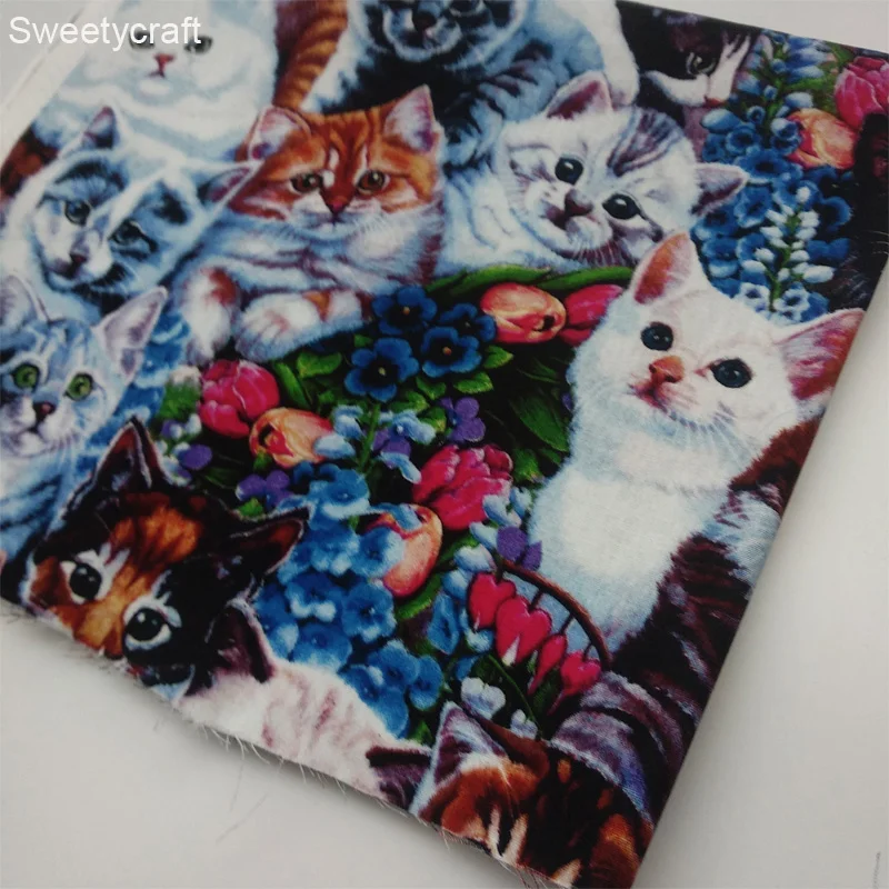 X 50 см мультяшный цветочный принт Кот машинная стирка ткань ткани