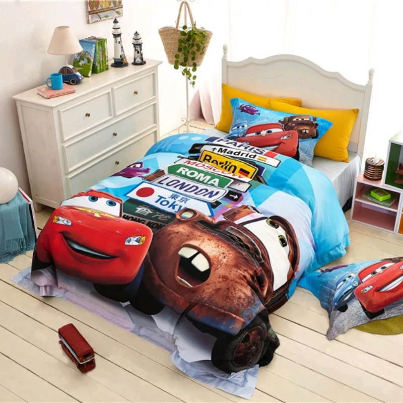 Disney 3D Printed Cars Printed Bedclothes Set Bedspread Down Duvet Bedcover Pillowcase Children Bedroom Decoration Boys Bedroom