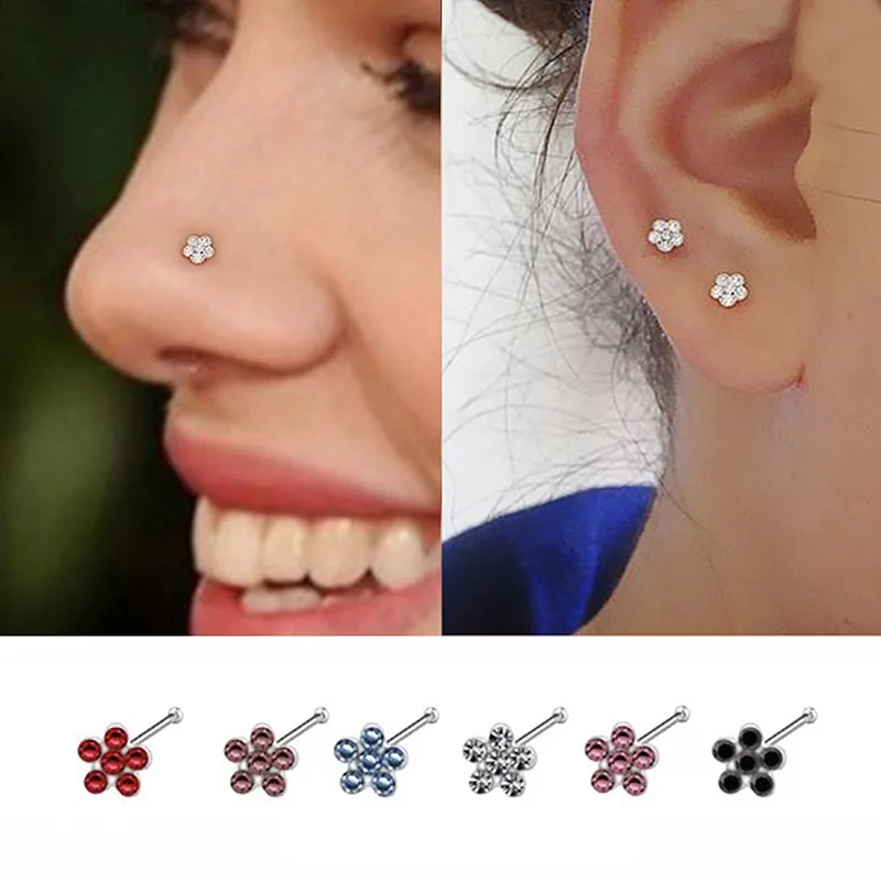 Женское кольцо для носа в форме цветка пирсинг гвоздики, пирсинг тела ювелирные изделия AIC88 Женское кольцо для носа в форме цветка пирсинг гвоздики, пирсинг тела ювелирные изделия AIC88