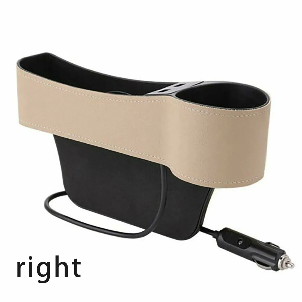 

Beige USB Storage Box Car Right Side Crevice Storage Durable Organizer Box Useful W/2USB Ports