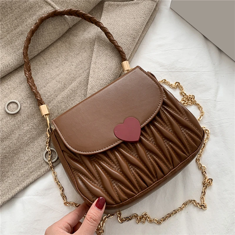 

Fashion Ruched Shoulder Bags For Women 2021 New Chain Strap Crossbody Bags Luxury Ladies Handbags Designer Armpit Bag