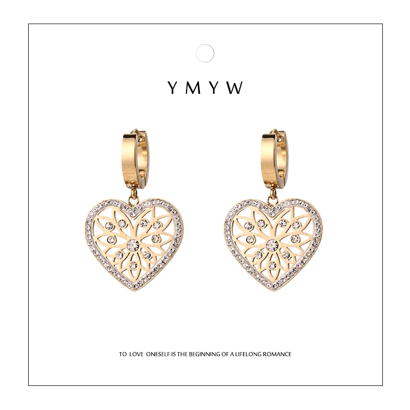 Модные популярные серьги подвески YMYW 2019 в форме сердца из нержавеющей стали