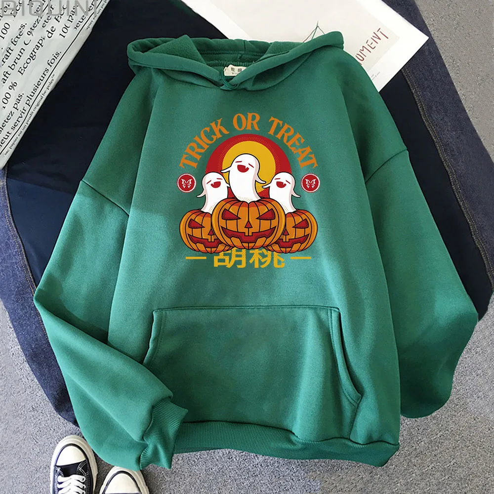 

New Fashion Style Hutao Ghost Pumpkin Genshin Impact Hoodie Winter Korean Pullovers Hot Tops Women Long Sleeve Cartoon Printing