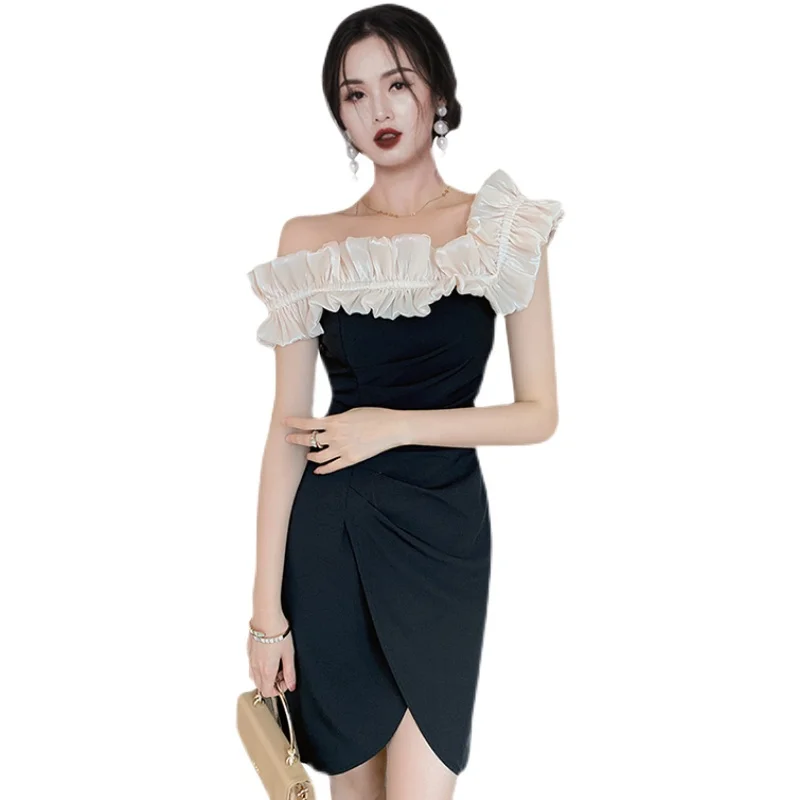 

COIGARSAM Sexy Women dress High Waist Dresses Black 879