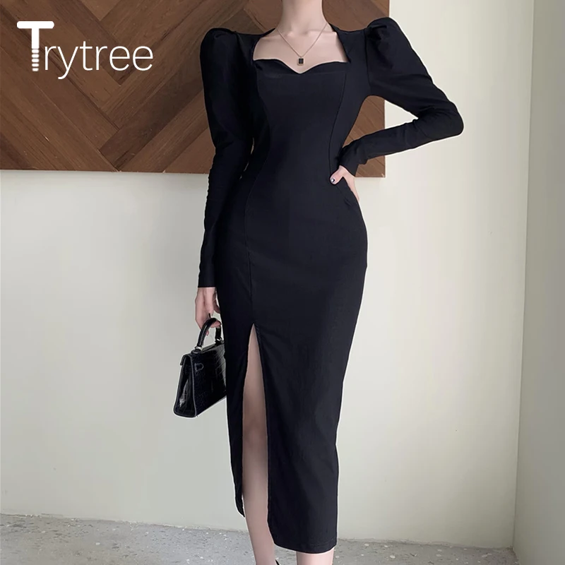 Весенне-осеннее Сексуальное Женское облегающее платье Trytree с длинным рукавом