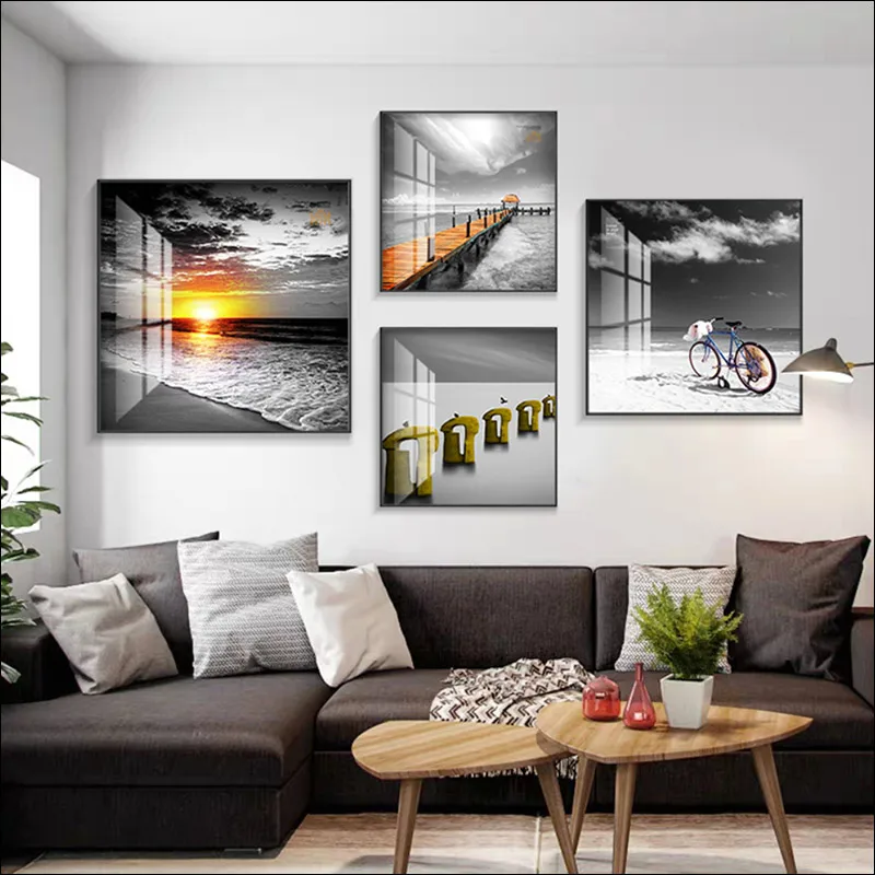 

Black and White Industrial Style Seaside Landscape Poster Art Canvas Outdoor Mural Decoration Horizontal Print Family Gifts60X60