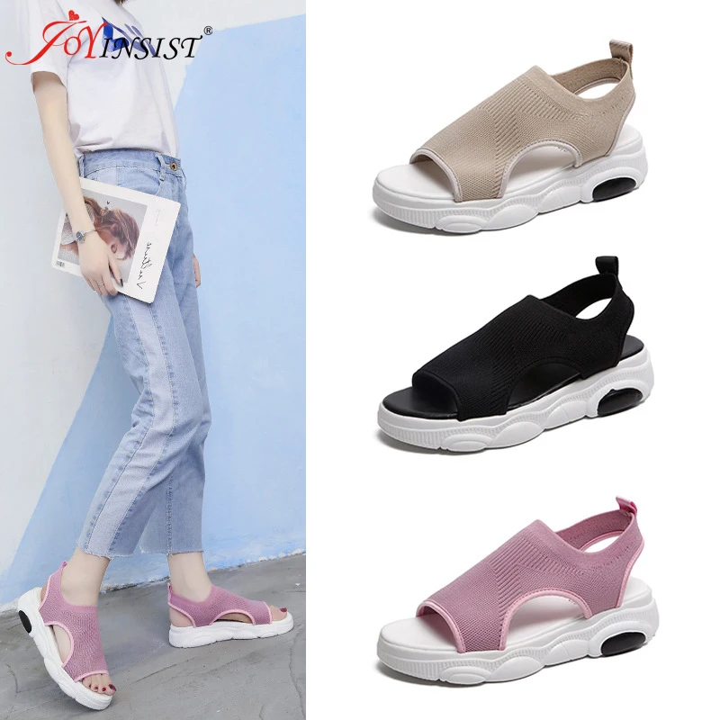 Сандалии женские на танкетке удобные босоножки без шнуровки плоская подошва