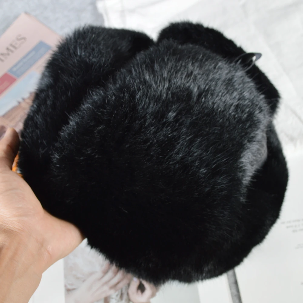 Шапка-ушанка мужская из натурального кроличьего меха ветрозащитная теплая