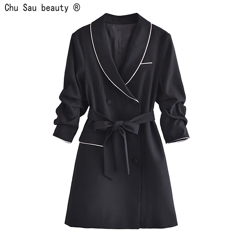 

Женское офисное платье с поясом, Повседневное платье с двойным рядом пуговиц, весна 2022