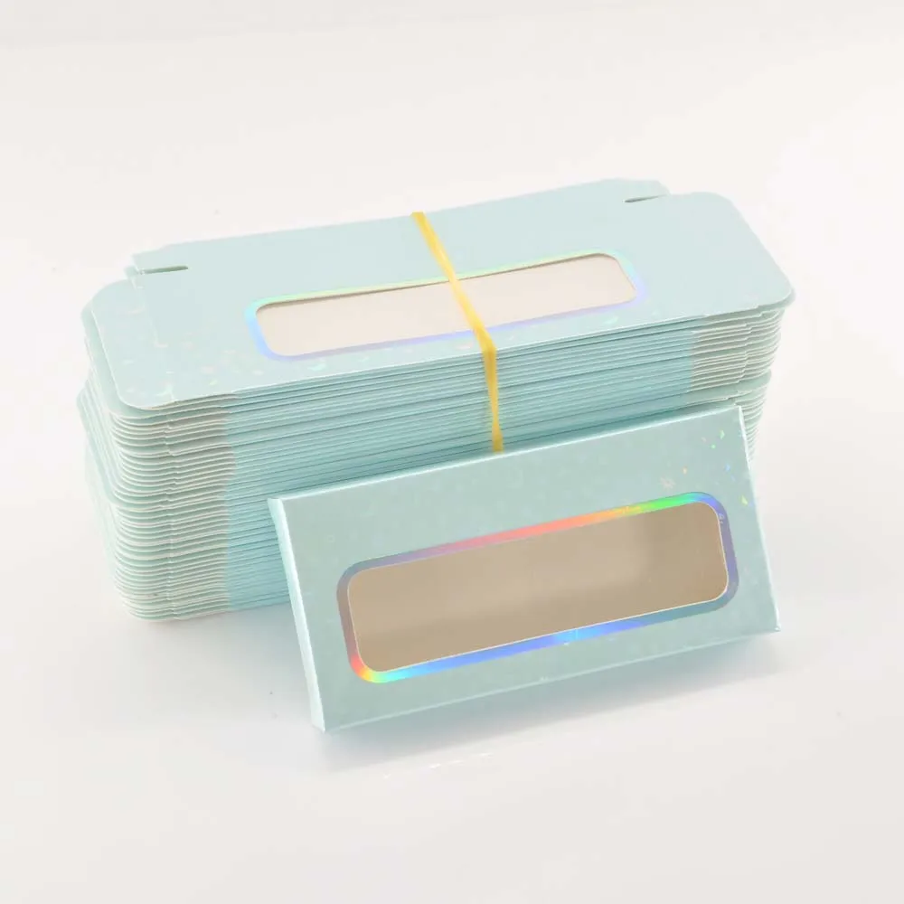 

Wholesale rectangle eyelashes box package mink eyelashes light blue faux cils makeup case eyelash packaging vendor fast shipping