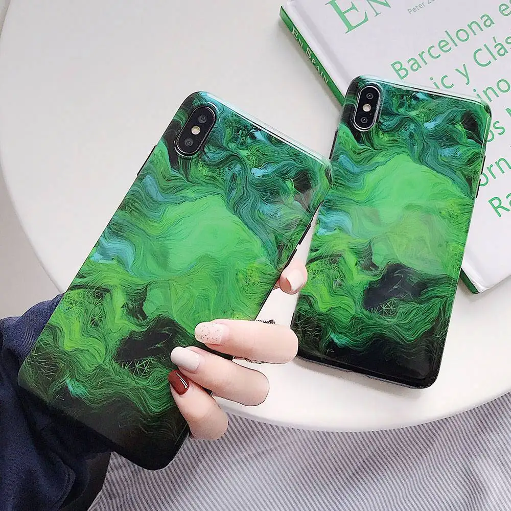 Роскошный Зеленый Мраморный чехол для телефона iPhone XR XS X 7 8 MAX 6 6S Plus Мягкий IMD