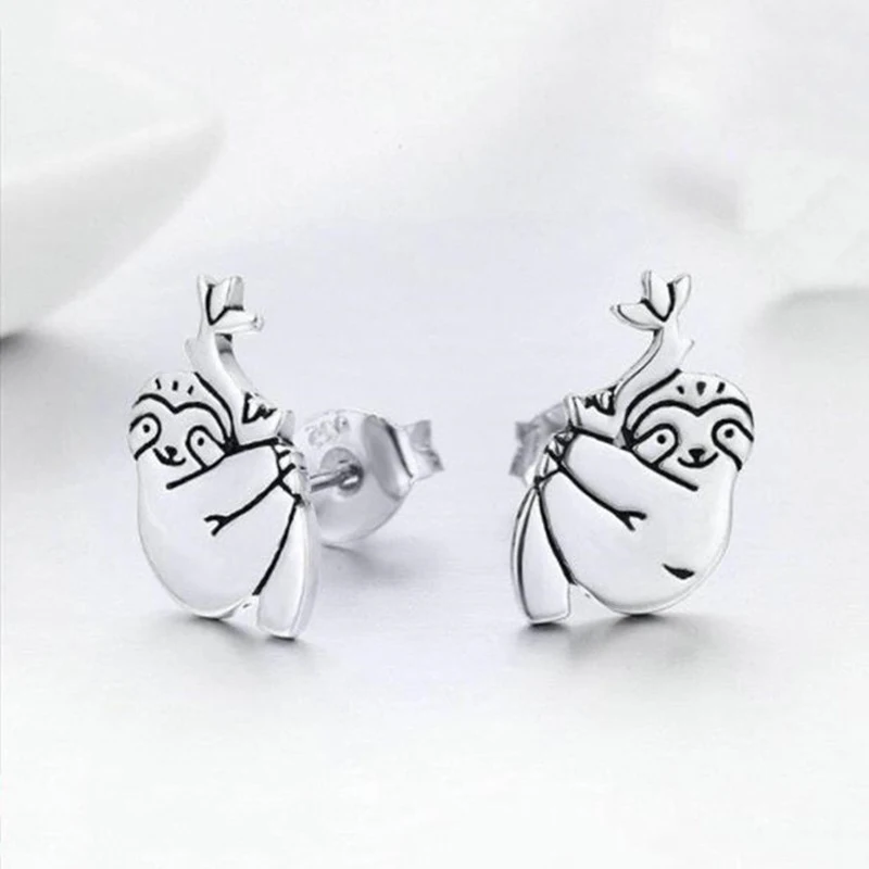 

Fashion Cute Sloth Silvery Stud Earrings Cartoon Comic Hot Sale Animal Jewelry For Women Punk Charm Statement Birthday Gifts