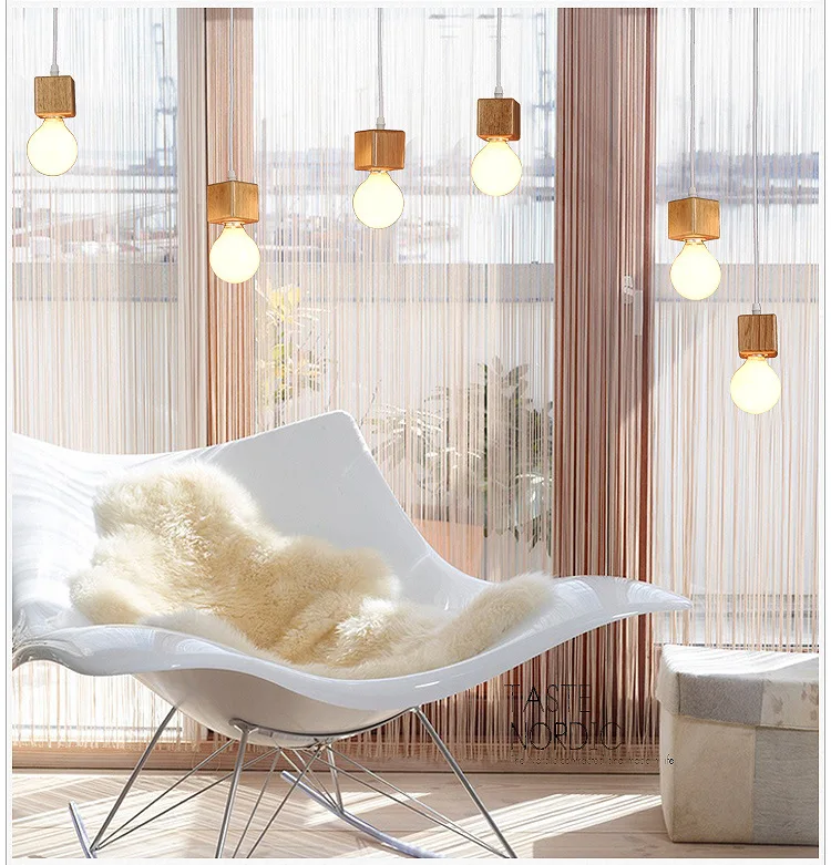 Винтажный Подвесной деревянный светильник современный цветной винтажный