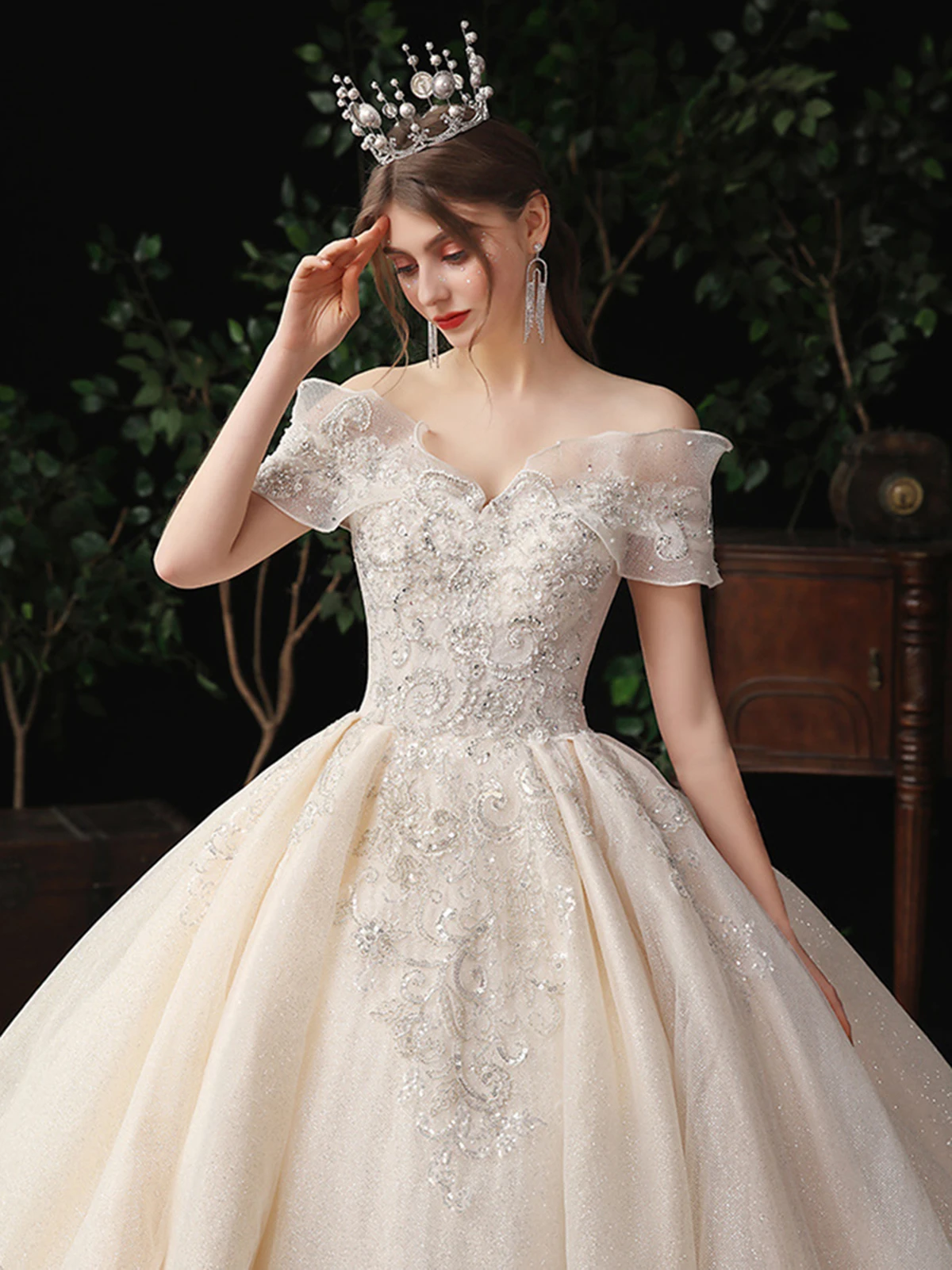 

Женское платье с блестками GY Ever Pretty, кружевное свадебное платье с открытыми плечами и длинным хвостом для беременных