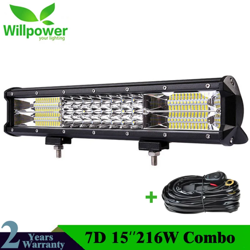 1PC With Wire 15000LMs CE по ограничению на использование опасных материалов в производстве 4x4 внедорожный комбинированный луч внедорожнике 12 дюймов 216 Вт автомобиль грузовик светодиодный рабочий светильник бар 7D - Цвет: 1PC With Wire