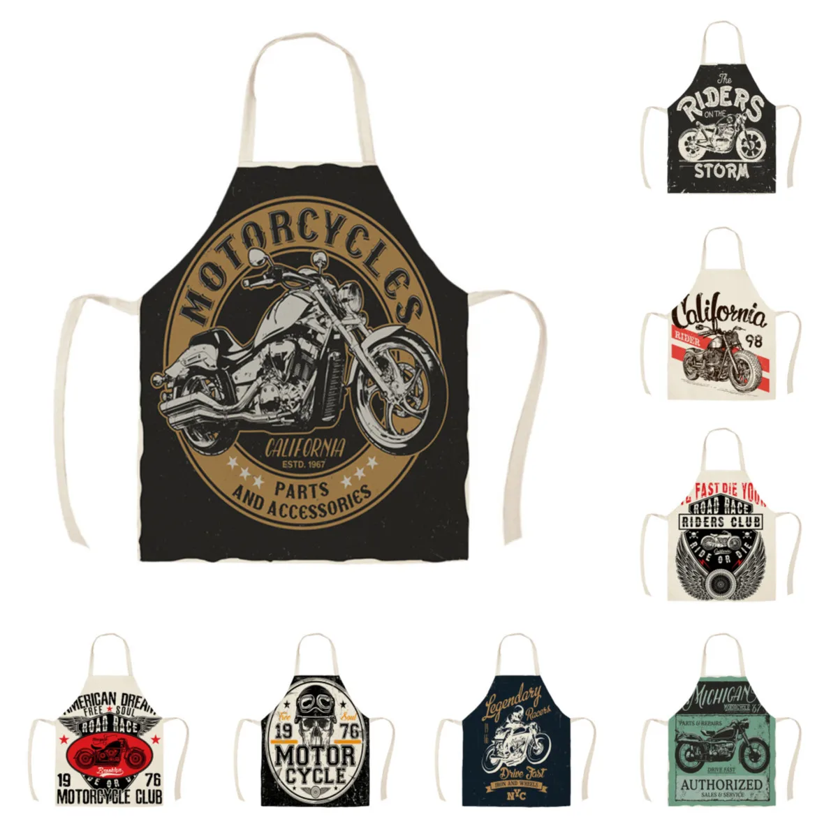 

Motorcycle Poster Printing Kitchen Apron Men Women Chef Cooking Aprons Bibs Cotton Linen Waist Apron Cleaning 68*55cm WQ-0263