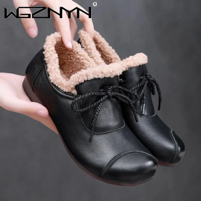 

Женские удобные ботинки на плоской подошве, ботинки из натуральной искусственной кожи с большим носком, новинка сезона осень-зима 2022, лакон...