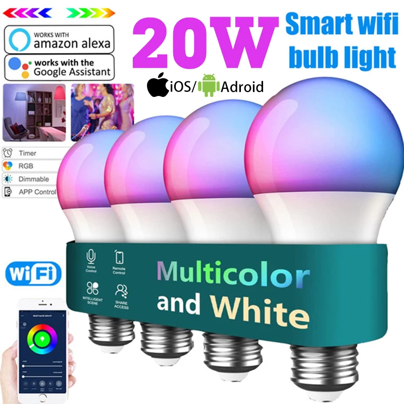 Умная Светодиодная лампа RGB 5-20 Вт E27 B22 беспроводной светильник с Bluetooth Wi-Fi
