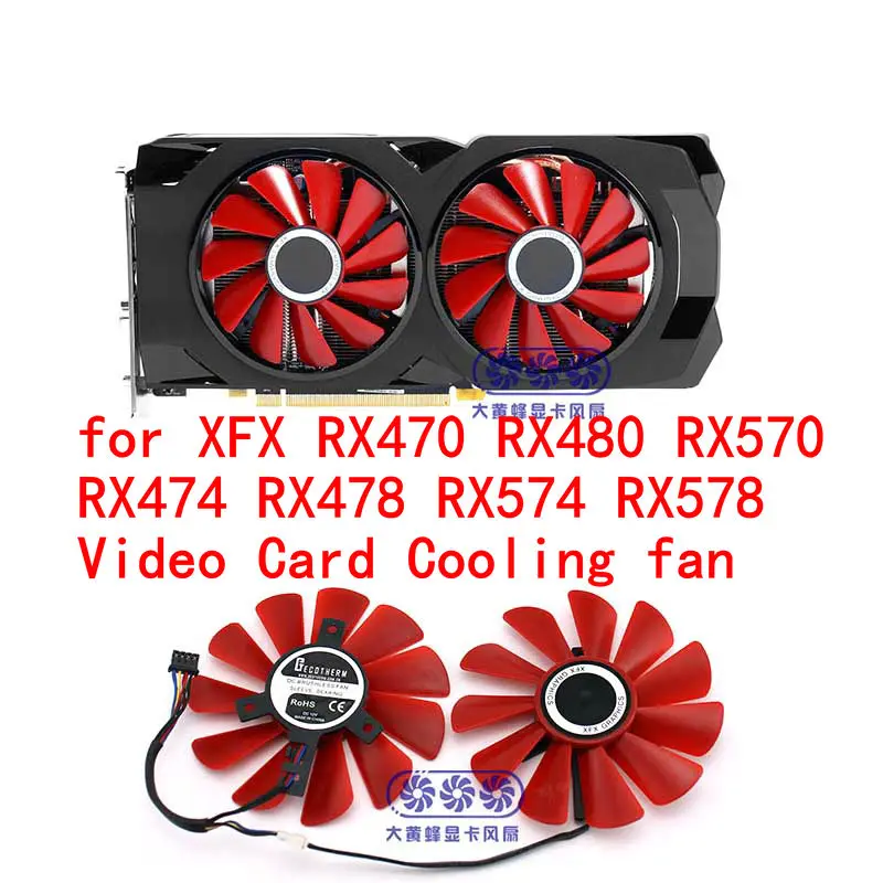 Новый оригинальный вентилятор для охлаждения графической карты RX470 RX480 RX570 RX474 RX478 RX574 RX578 диаметром 85 мм, шаг 39x39x39 мм.