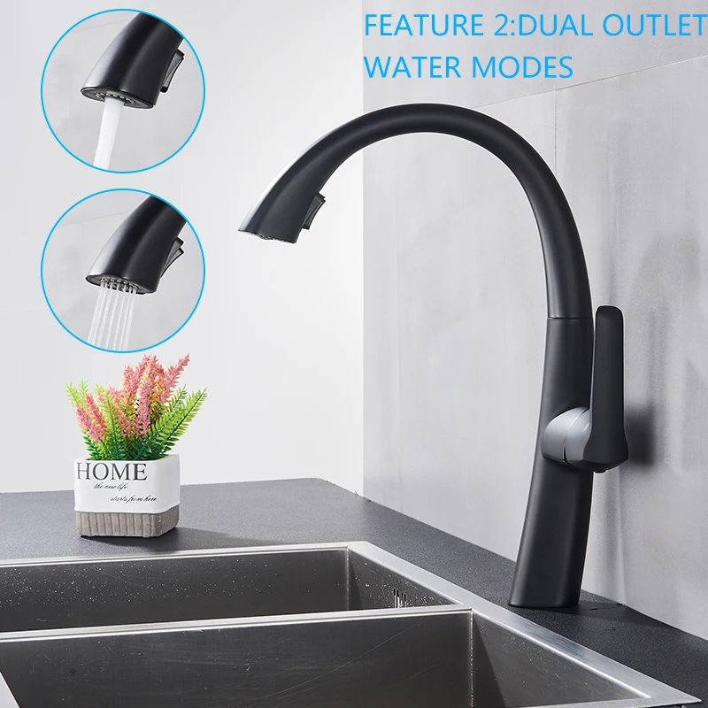 Matte Black Pull Out Kitchen Faucet Chrome 360 degree rotating Elegant Kitchen Sink Faucets Dual water modes Hot Cold Mixer Tap