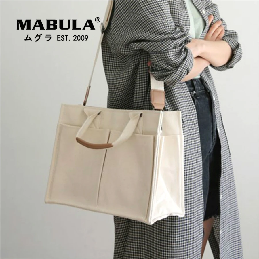 

Женская Повседневная Холщовая Сумка через плечо с несколькими карманами, Женская вместительная сумка-тоут, простая стильная Студенческая ...