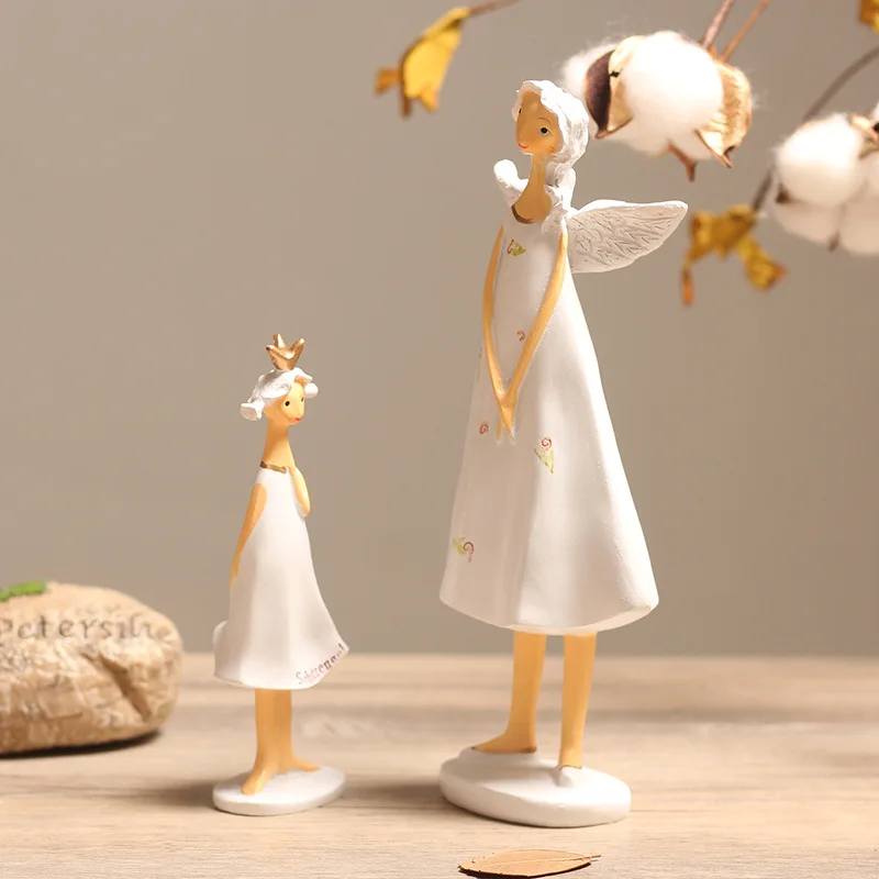 Красивый ангел мать и дочь смола статуя с крыльями домашний декор сладкий эльф