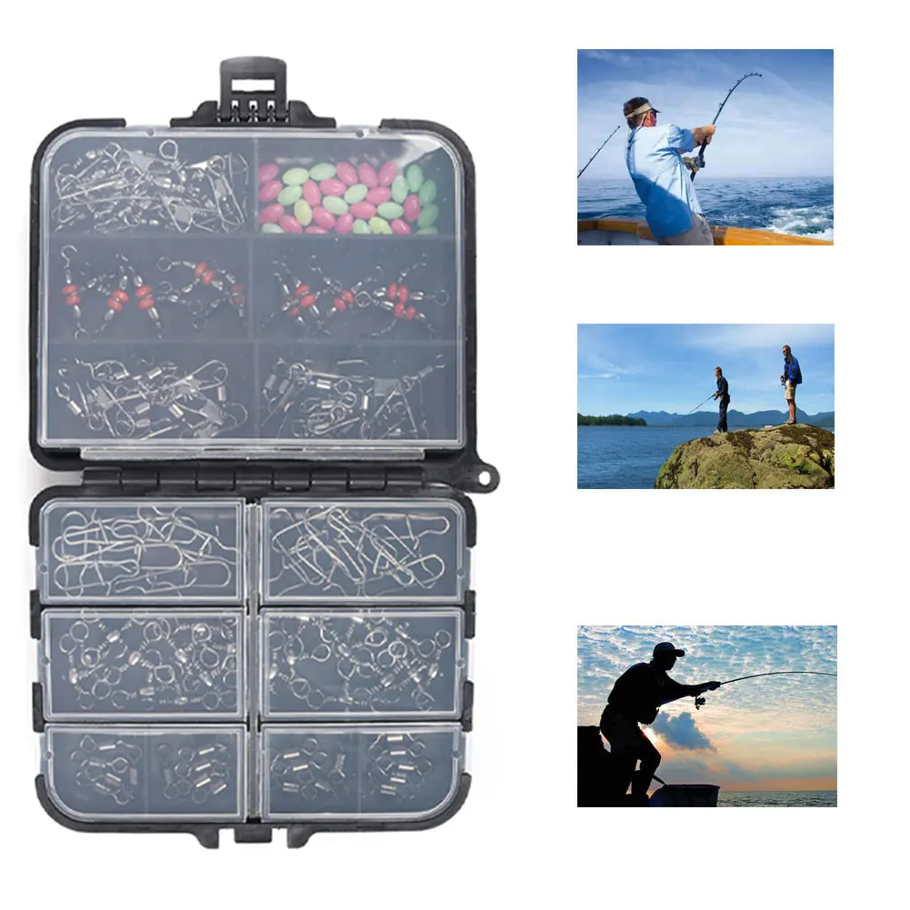 

140pcs Fishing Accessories Kit Set With Fishing Tackle Box Including Fishing Sinker Weights Fishing Swivels Snaps Jig Hook Pesca