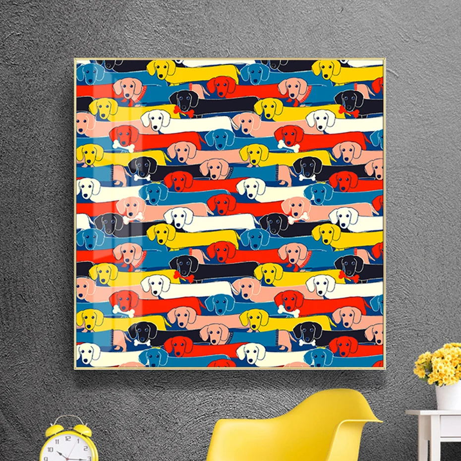 Kawaii Creative Colored Dog Canvas Painting Pet Lovers Wall Art Poster and Print Animal Gift Picture Living Room Home Decoration | Дом и сад