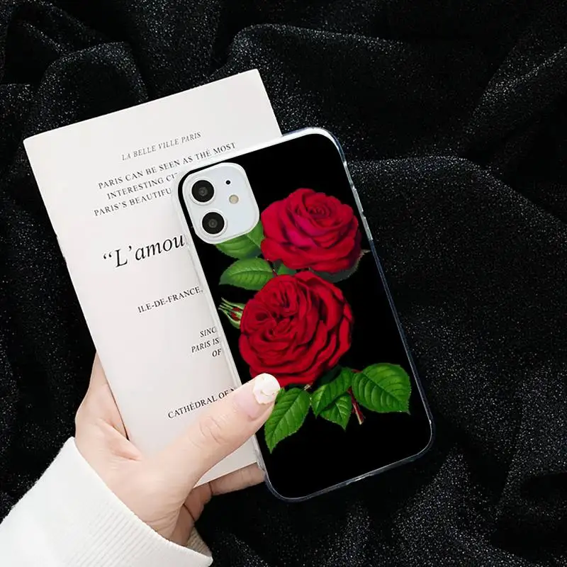 

Dark Flower Phone Case Transparent for iPhone 6 7 8 11 12 s mini pro X XS XR MAX Plus cover funda shell