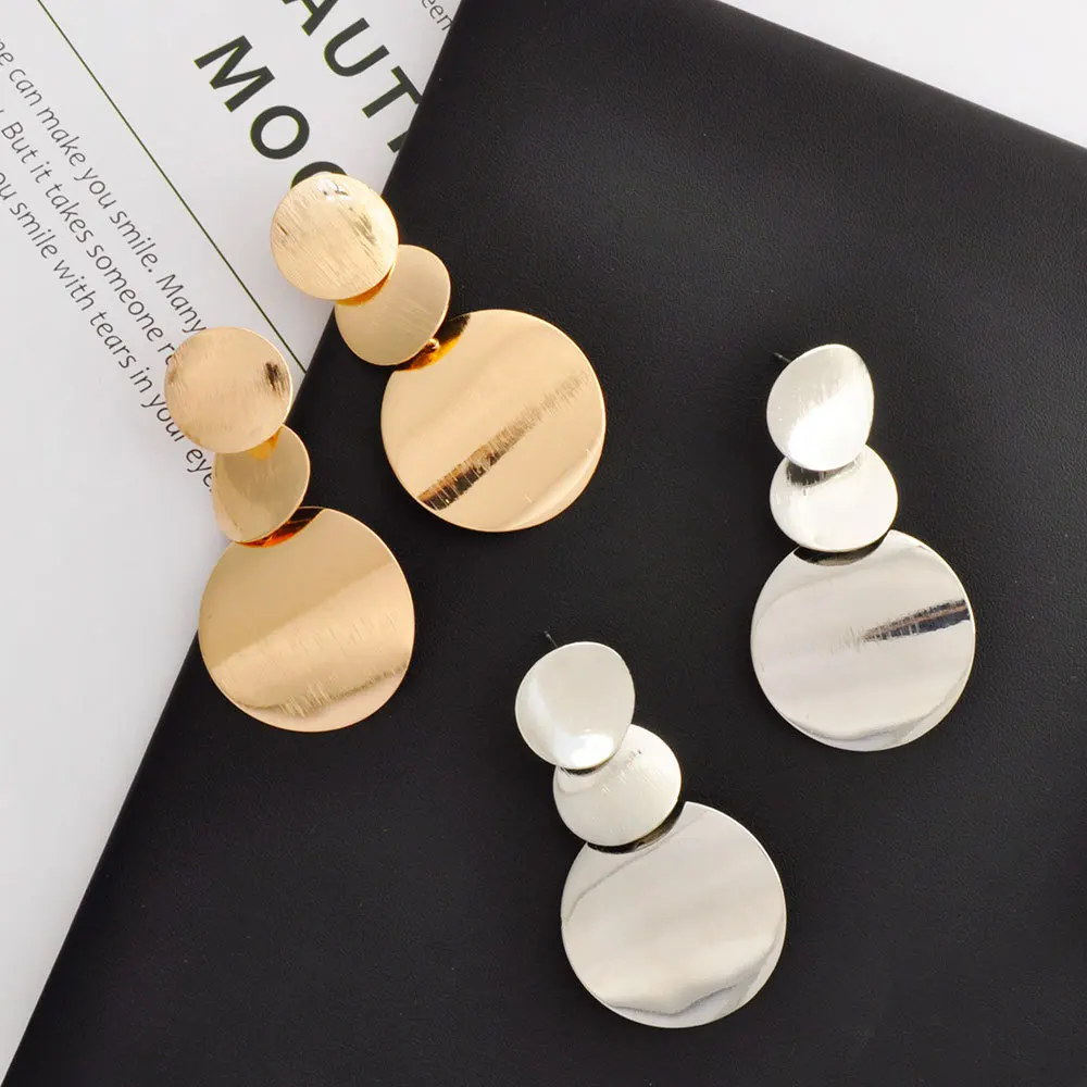 Ретро преувеличенные серьги из металла круглые модные ювелирные изделия