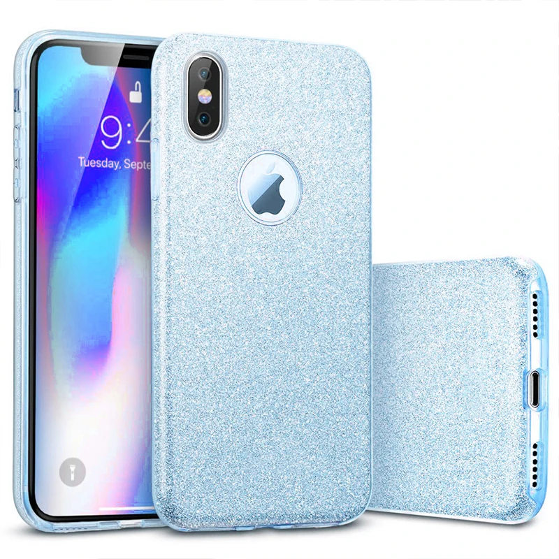 Blue Чехол из поликарбоната+ ТПУ+ Блеск Блестящий Футляр для iphone 11 Pro XS макс 7 8, 6, 6S Plus, X XR 3 Слои Bling милый мягкий силиконовый чехол - Цвет: Blue