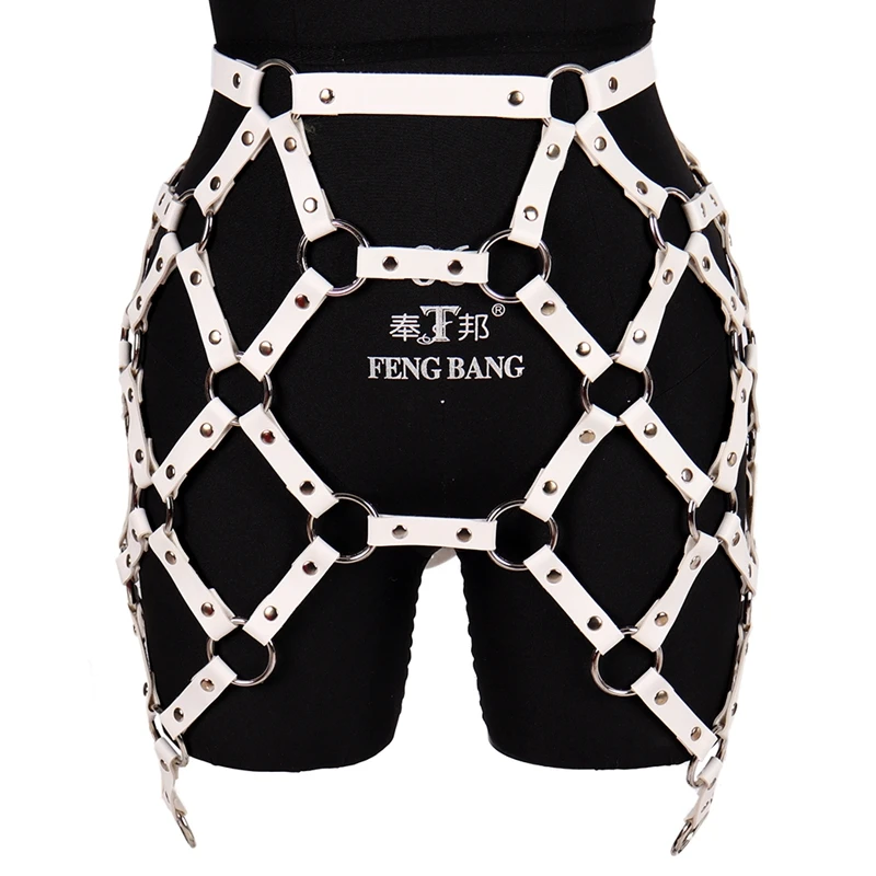 

Goth Boho Women Body Harness O-Shaped Chain Link Stitching Leather Skirt Bondage Straps Garter Lingerie Girdle Fetish Sword Belt