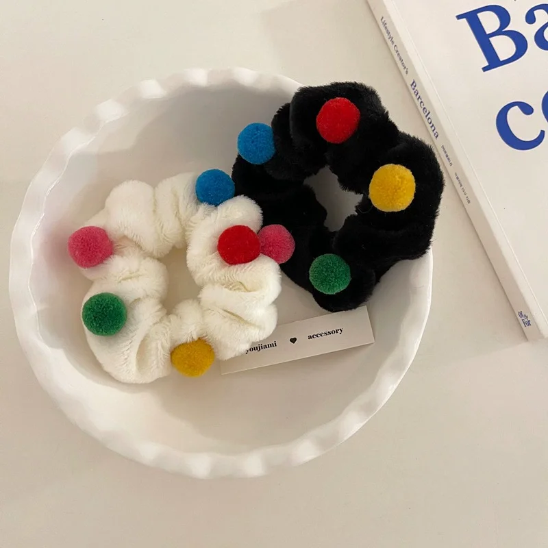 

Резинки для волос Pluffy, черные, белые пушистые резинки для волос, 1 шт., аксессуары для волос для девочек