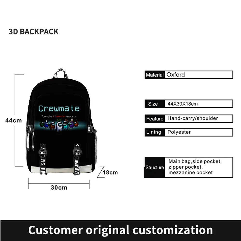 

3D Us Impostor School Bags Backpack 3 Piece Set Unisex Backpacks Boys Girls Teenager Laptop Oxford Waterproof Bags