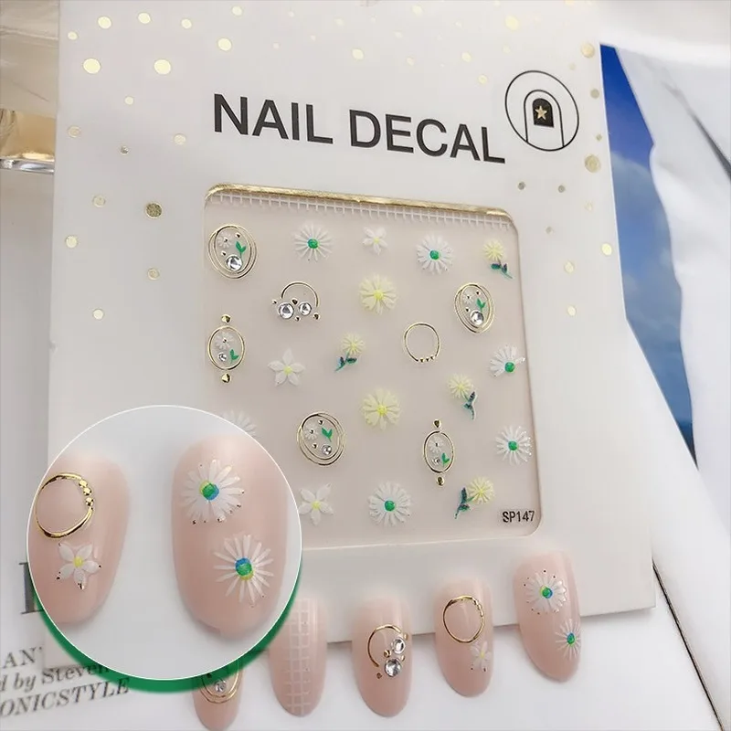 Мини наклейки для ногтей в виде цветов Стразы DIY Набор наклеек Самоклеящиеся 3D