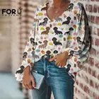 Милая шифоновая блузка FORUDESIGNS в стиле Харадзюку для женщин, шоколадно-Коричневые рубашки с принтом таксы и собаки для женщин, повседневные модные рубашки