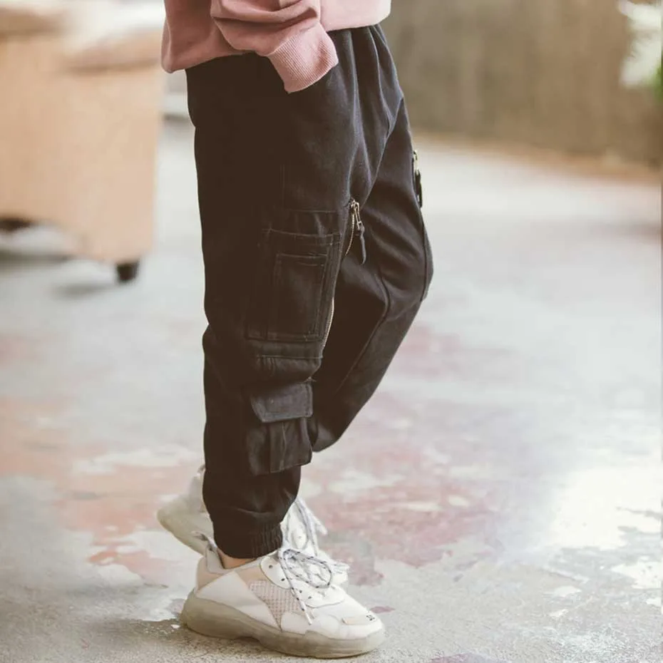 2020 штаны для мальчиков модные брюки-карго детские брюки на молнии с накладными