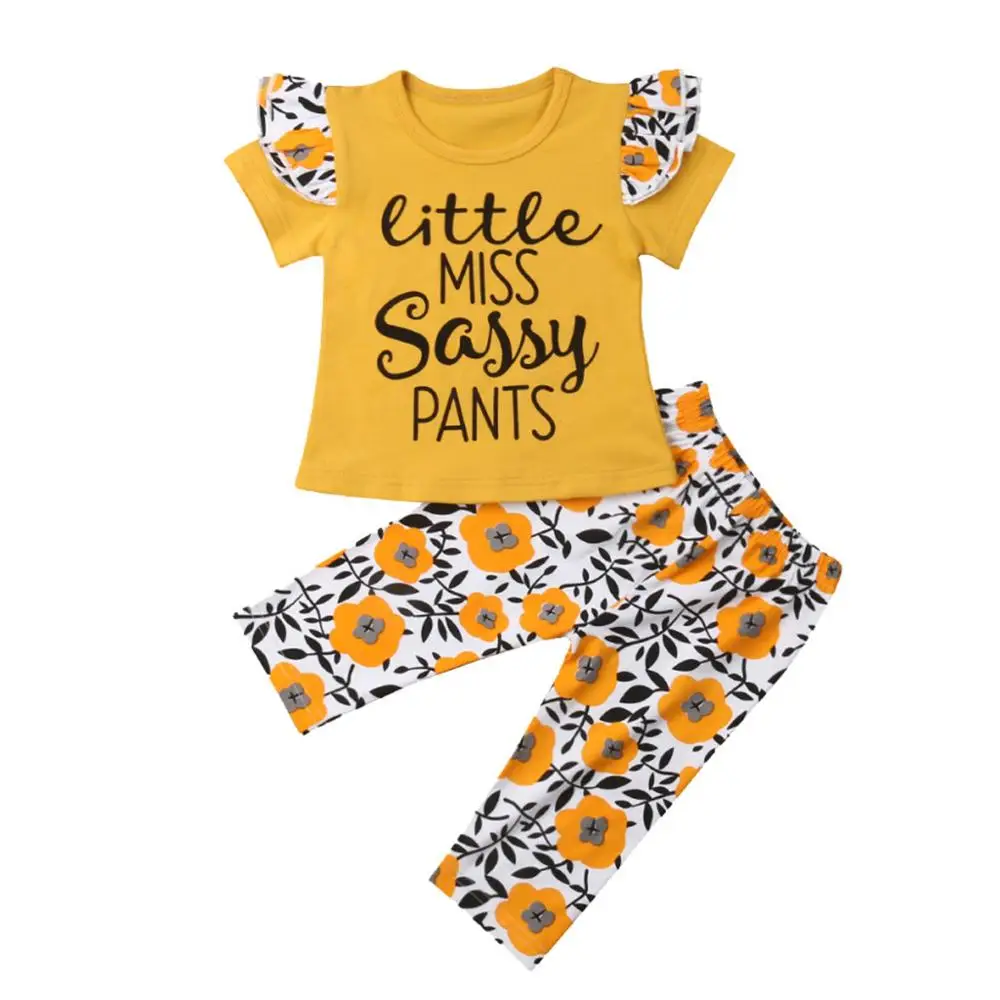 Baby C-Yellow Комплект из 3 предметов, Одежда для новорожденных девочек, комбинезон для маленьких девочек, топ+ длинные штаны с цветочным принтом+ повязка на голову, осенняя одежда для детей 0-24 месяцев - Цвет: Baby C-Yellow