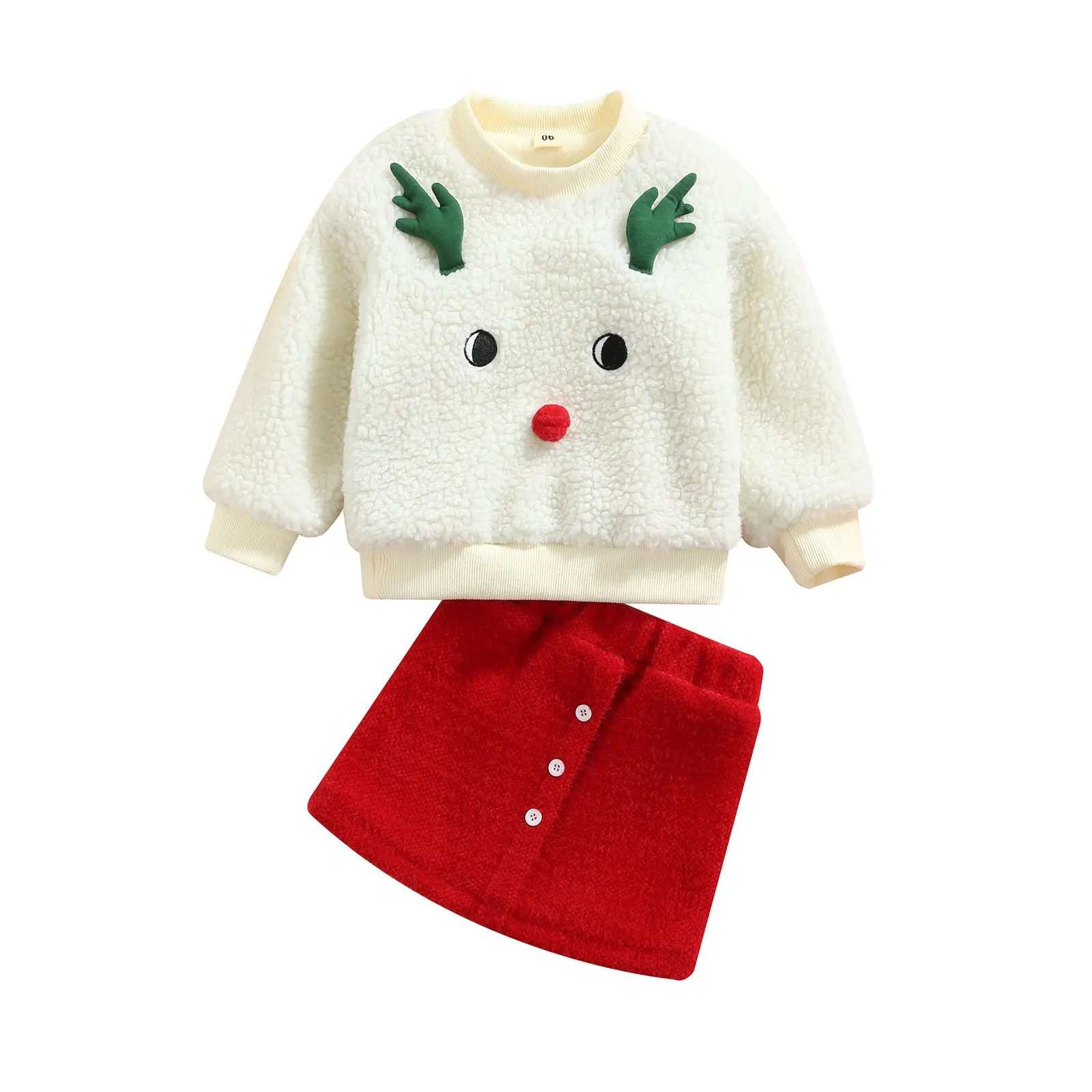 

Bmnmsl 2Pcs Kids XMAS Christmas Tracksuit Girls Fleece Cartoon Deer O-Neck Long Sleeves Sweatshirt+ Short Skirt, 2-6 Years